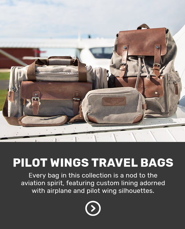 Pilot Wings Travel Bags Collection on aircraft wing